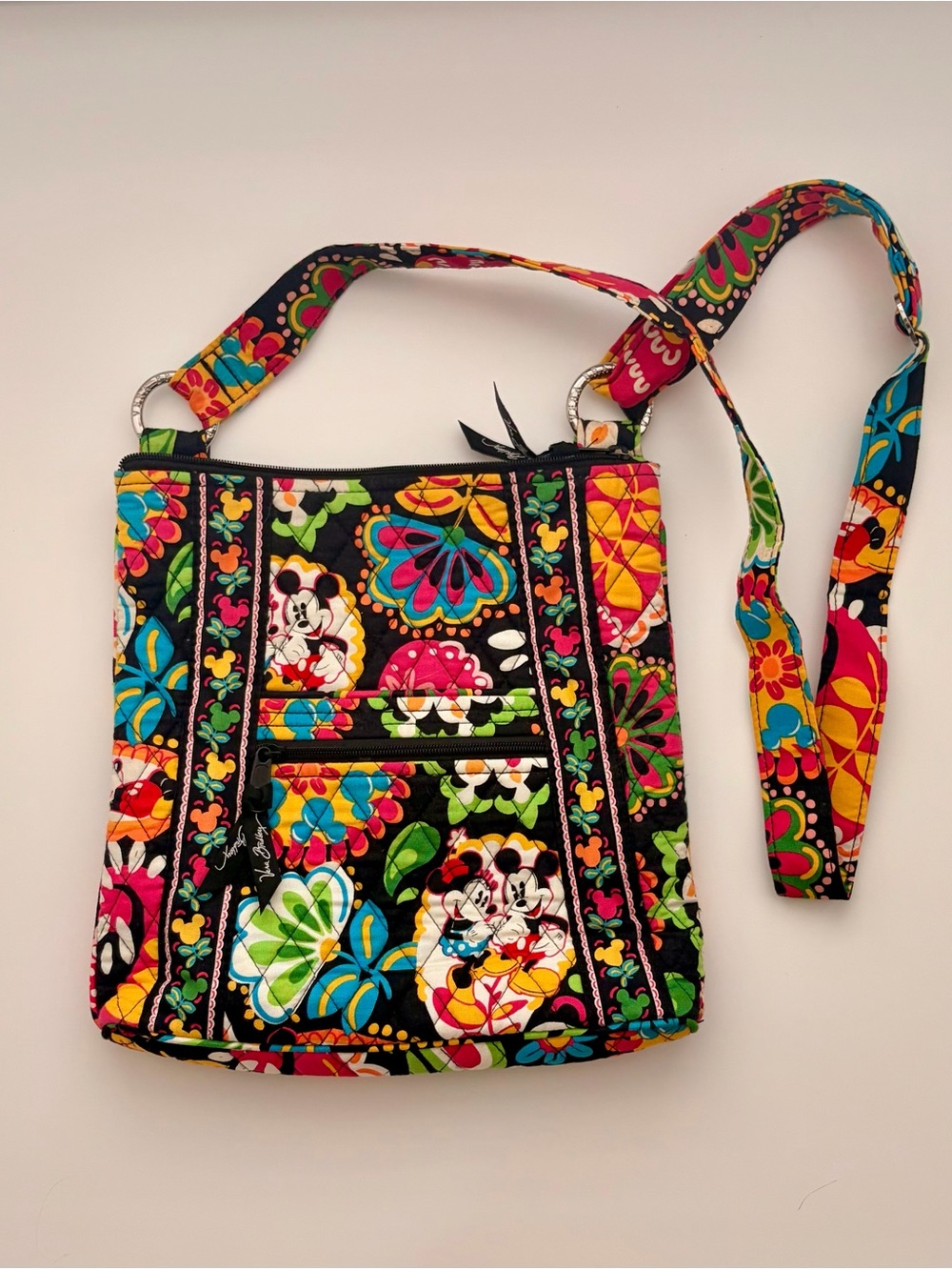 Vera Bradley Black Quilted Crossbody with Multicolor Floral & Minnie Print